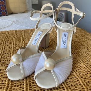 JIMMY CHOO Sacaria Tulle Pearly Ankle-Strap Sandals